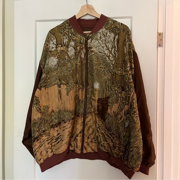 Vintage Unisex 100% Silk 90s Y2K Equestrian Print Bomber Jacket - Picture 5 of 9